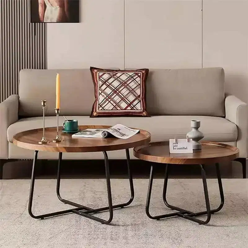 GustoWave Tavolino da caffè nidificato piccolo 2 pezzi, tavolino rotondo in legno per soggiorno, camera da letto, noce