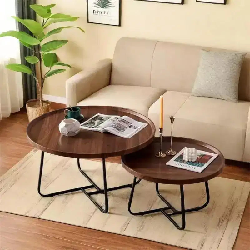 GustoWave Tavolino da caffè nidificato piccolo 2 pezzi, tavolino rotondo in legno per soggiorno, camera da letto, noce