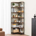 VEVOR Scaffale ad Angolo a 7 Livelli, Libreria ad Angolo Alta 79" con Telaio in Metallo Resistente e Ripiani in Legno, Nera