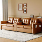 Divano componibile a 115" con console centrale, portabicchieri, cuscini trapuntati e tasca portaoggetti, spazioso divano a 4 posti per appartamento, lounge