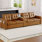 Divano componibile a 115" con console centrale, portabicchieri, cuscini trapuntati e tasca portaoggetti, spazioso divano a 4 posti per appartamento, lounge