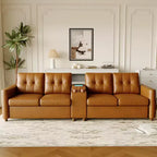 Divano componibile a 115" con console centrale, portabicchieri, cuscini trapuntati e tasca portaoggetti, spazioso divano a 4 posti per appartamento, lounge