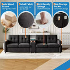 Divano componibile a 115" con console centrale, portabicchieri, cuscini trapuntati e tasca portaoggetti, spazioso divano a 4 posti per appartamento, lounge