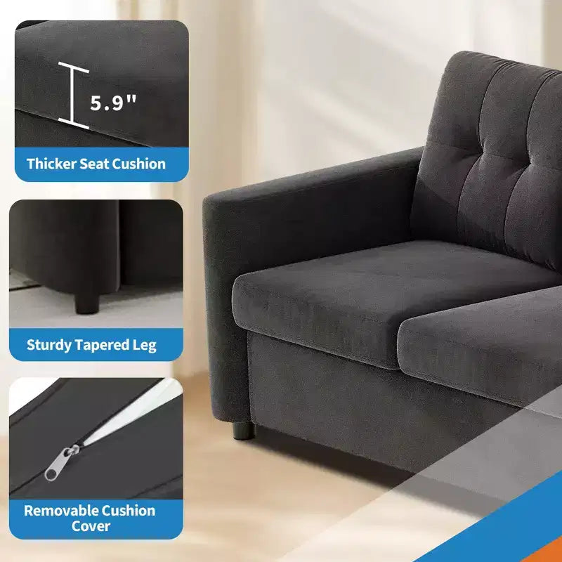 Divano componibile a 115" con console centrale, portabicchieri, cuscini trapuntati e tasca portaoggetti, spazioso divano a 4 posti per appartamento, lounge