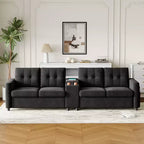 Divano componibile a 115" con console centrale, portabicchieri, cuscini trapuntati e tasca portaoggetti, spazioso divano a 4 posti per appartamento, lounge