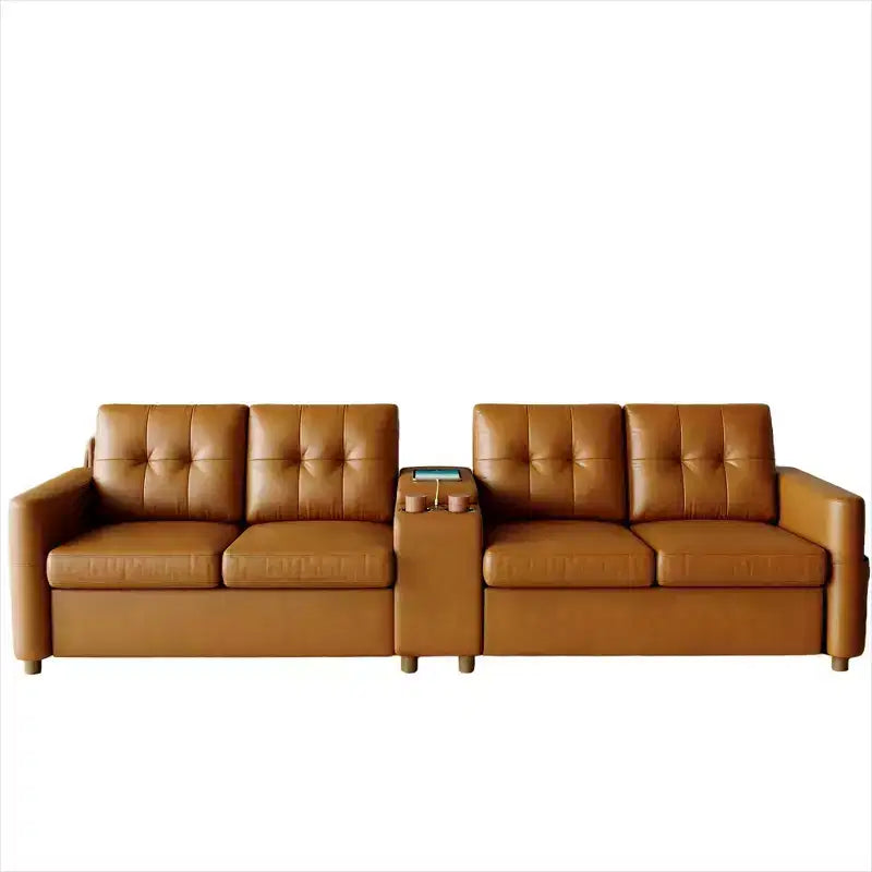 Divano componibile a 115" con console centrale, portabicchieri, cuscini trapuntati e tasca portaoggetti, spazioso divano a 4 posti per appartamento, lounge