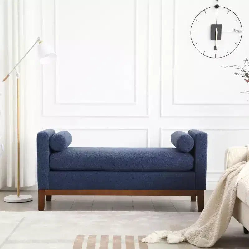 Panca rivestita da 53,5 pollici di larghezza, gambe in legno e cuscini a rullo, tessuto Boucle, per camera da letto, soggiorno, ingresso