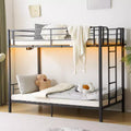 Karl Home Twin-over-Twin Metal Bunk Bed with Charging Station, LED Light, Black