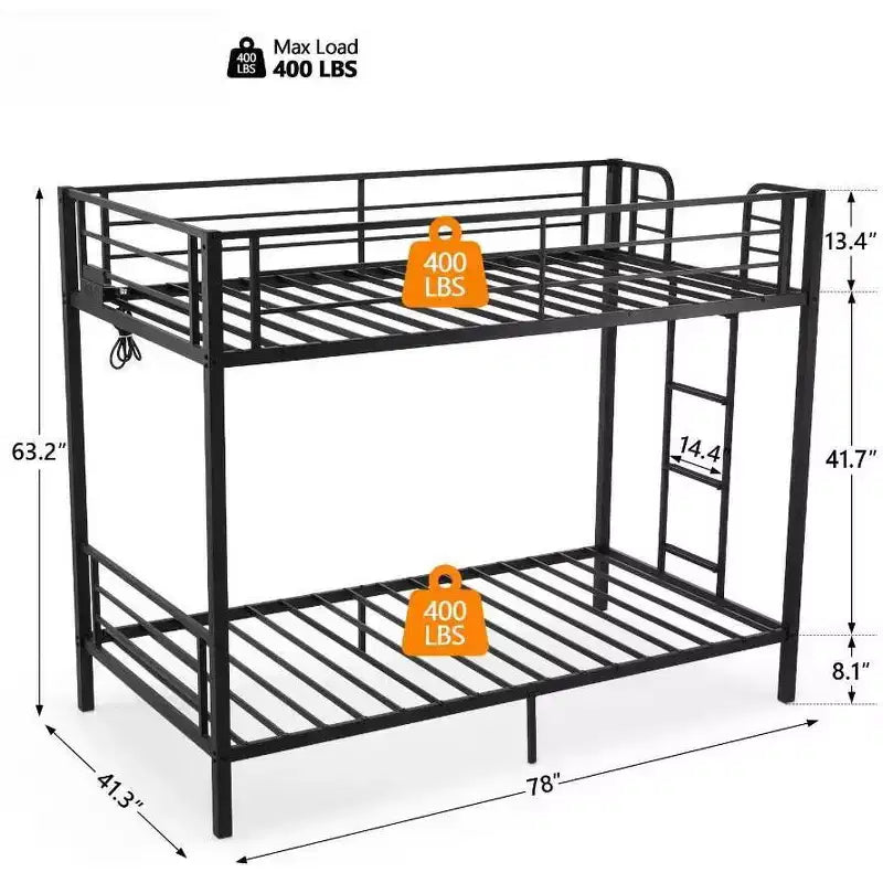 Karl Home Letto a castello in metallo a due piazze con stazione di ricarica, luce LED, nero