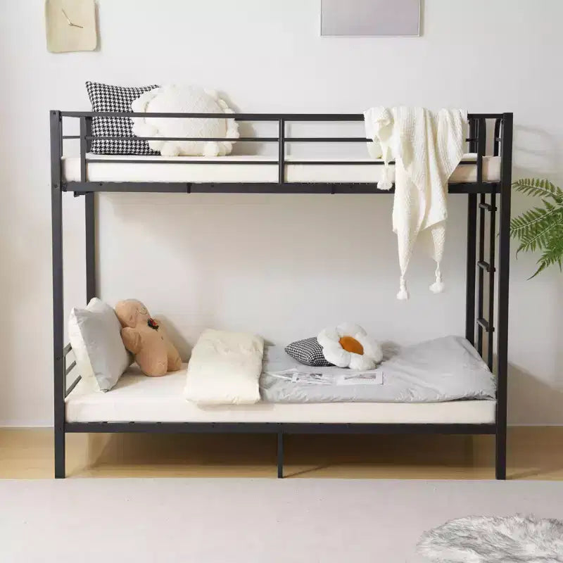 Karl Home Letto a castello in metallo a due piazze con stazione di ricarica, luce LED, nero