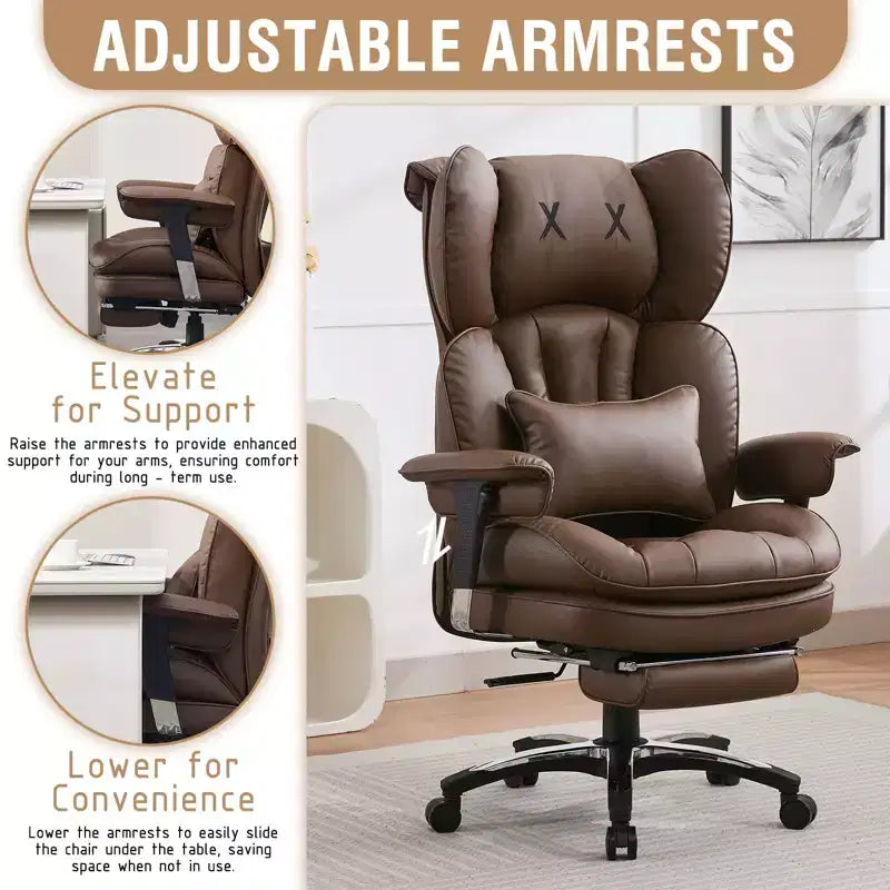 Sedia da ufficio ergonomica Efomao per persone robuste e alte, sedia da computer in pelle PU con schienale alto, sedia da scrivania direzionale con sedile ampio, poggiapiedi e supporto lombare