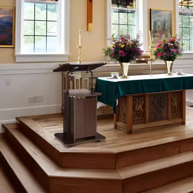 Yescom Leggio in Legno con 4 Rotelle Bloccabili a 360 Gradi, Piano Inclinabile, Altezza Regolabile 33-46 Pollici, Scaffali, Pulpiti per Chiese Marrone, 23L x