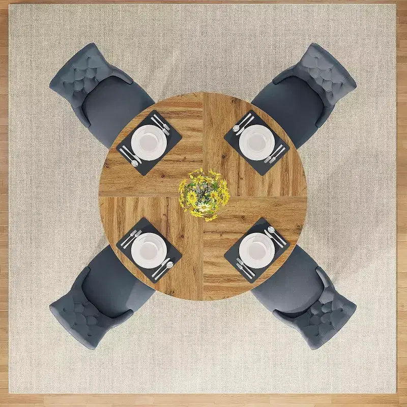 Tavolo da pranzo rotondo grande in legno Okak Farmhouse con base a croce, tavolo da pranzo in legno per sala da pranzo, angolo colazione