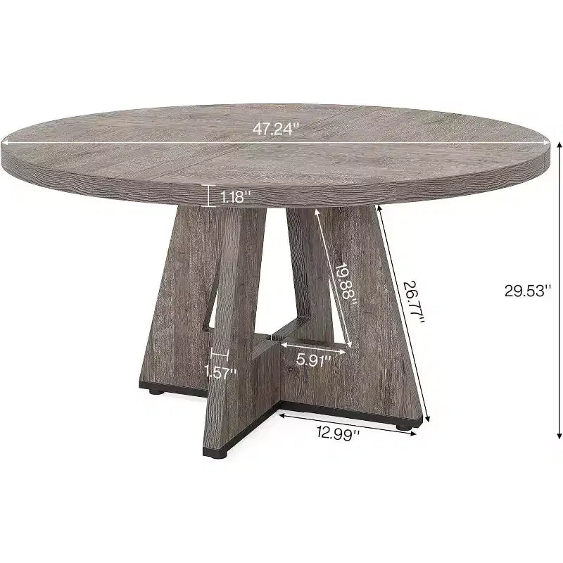 Tavolo da pranzo rotondo grande in legno Okak Farmhouse con base a croce, tavolo da pranzo in legno per sala da pranzo, angolo colazione