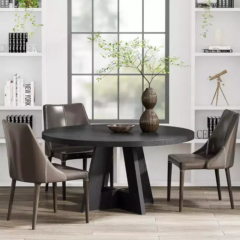 Tavolo da pranzo rotondo grande in legno Okak Farmhouse con base a croce, tavolo da pranzo in legno per sala da pranzo, angolo colazione