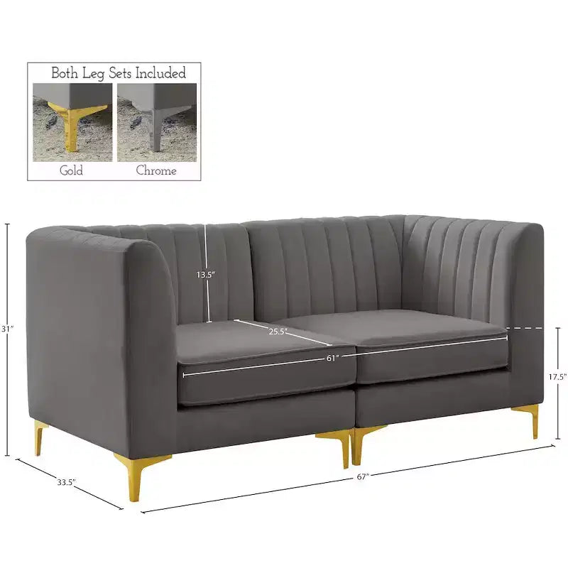 Meridian Furniture, divano componibile Alina in velluto