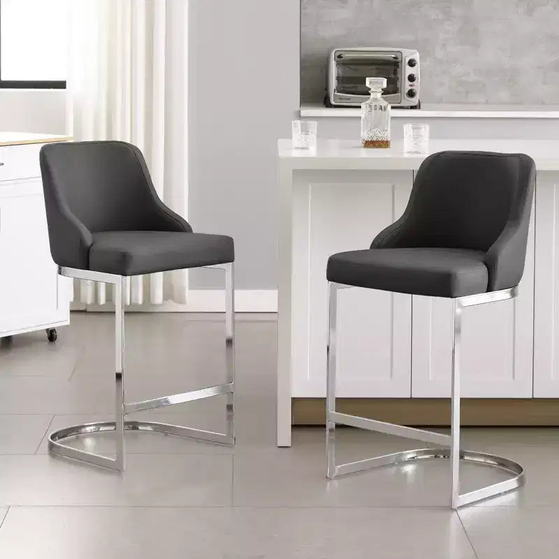 Bekrvio Set di 2 sgabelli da bar, altezza bancone 26 pollici con schienale - Base a U in acciaio rivestita in pelle PU/velluto per isola della cucina