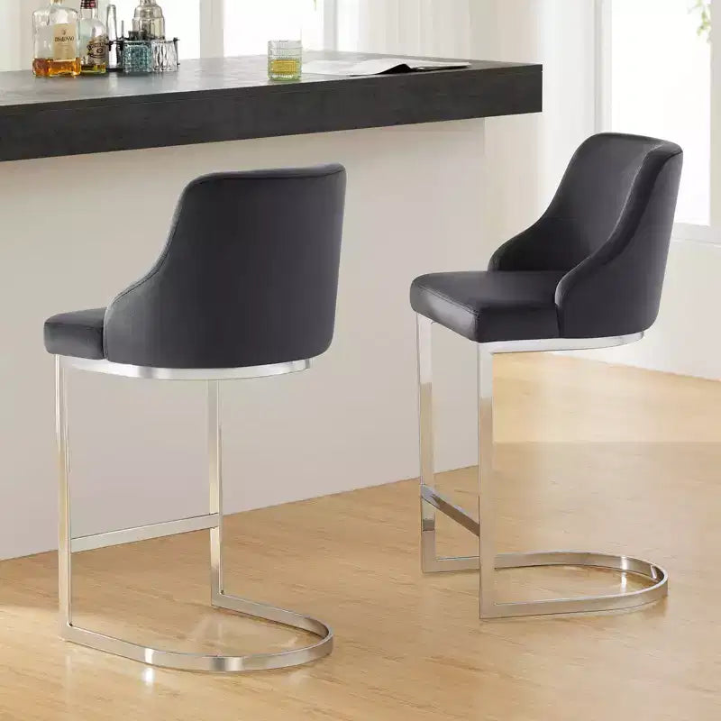 Bekrvio Set di 2 sgabelli da bar, altezza bancone 26 pollici con schienale - Base a U in acciaio rivestita in pelle PU/velluto per isola della cucina