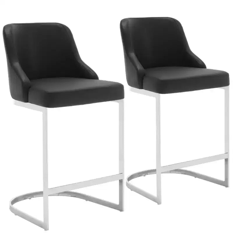 Bekrvio Bar Stools Set of 2, 26 Counter Height with Back - Upholstered PU Leather/Velvet Steel U-Shaped Base for Kitchen Counter Island