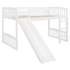 Letto a soppalco matrimoniale con scivolo e scaletta, struttura in legno per bambini e bambine