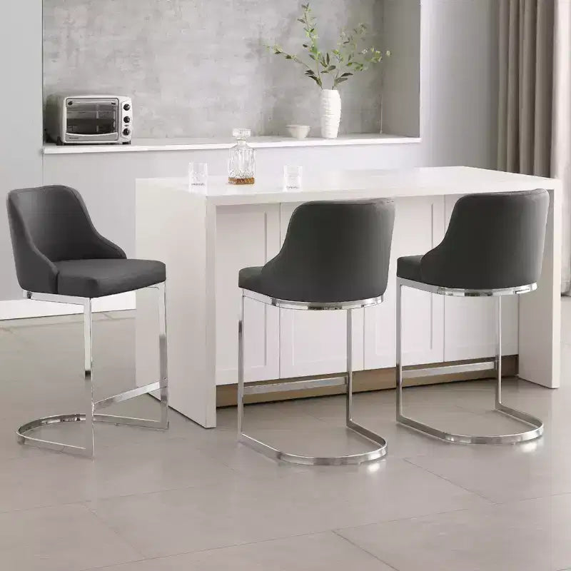 Bekrvio Set di 3 Sgabelli da Bar, Altezza 66 cm per Bancone con Schienale - Rivestimento in Pelle PU/Velluto, Base a U in Acciaio per Isola da Cucina