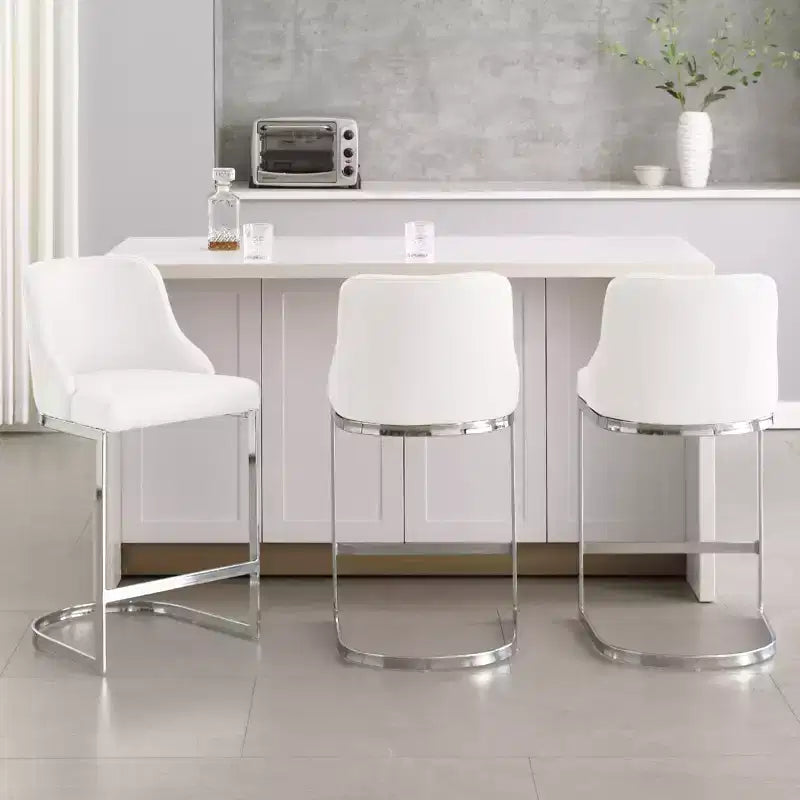 Bekrvio Set di 3 Sgabelli da Bar, Altezza 66 cm per Bancone con Schienale - Rivestimento in Pelle PU/Velluto, Base a U in Acciaio per Isola da Cucina