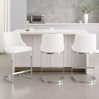 Bekrvio Set di 3 Sgabelli da Bar, Altezza 66 cm per Bancone con Schienale - Rivestimento in Pelle PU/Velluto, Base a U in Acciaio per Isola da Cucina
