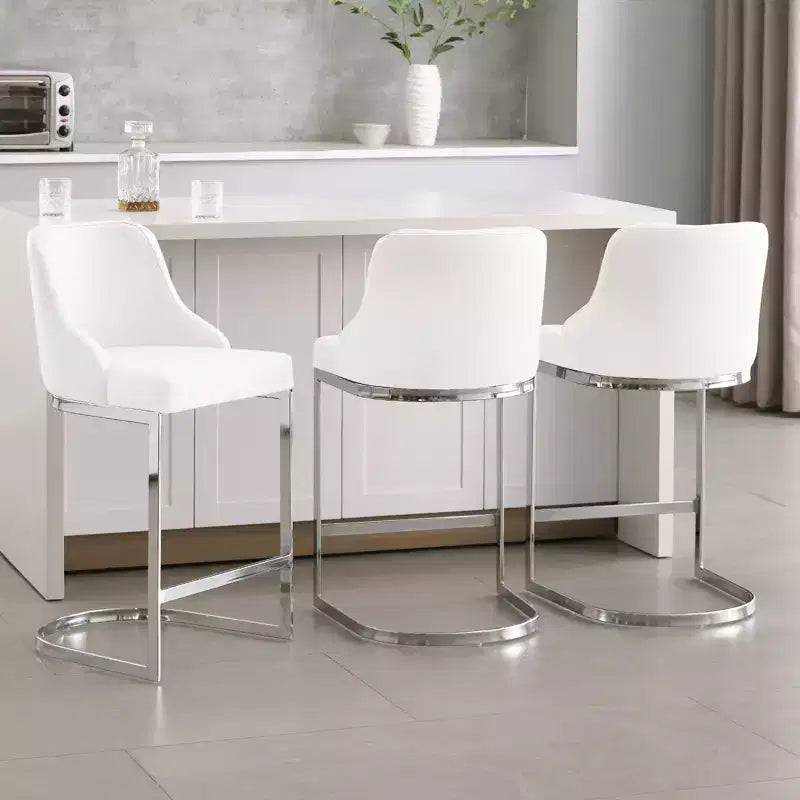 Bekrvio Set di 3 Sgabelli da Bar, Altezza 66 cm per Bancone con Schienale - Rivestimento in Pelle PU/Velluto, Base a U in Acciaio per Isola da Cucina