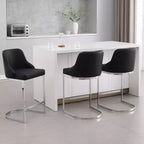 Bekrvio Set di 3 Sgabelli da Bar, Altezza 66 cm per Bancone con Schienale - Rivestimento in Pelle PU/Velluto, Base a U in Acciaio per Isola da Cucina