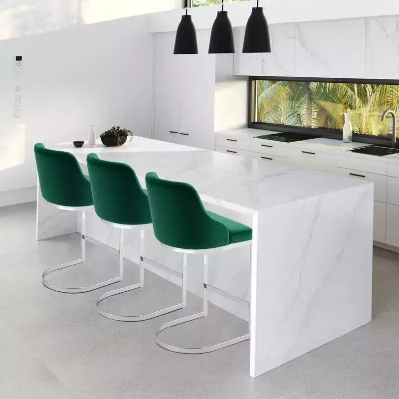 Bekrvio Set di 3 Sgabelli da Bar, Altezza 66 cm per Bancone con Schienale - Rivestimento in Pelle PU/Velluto, Base a U in Acciaio per Isola da Cucina