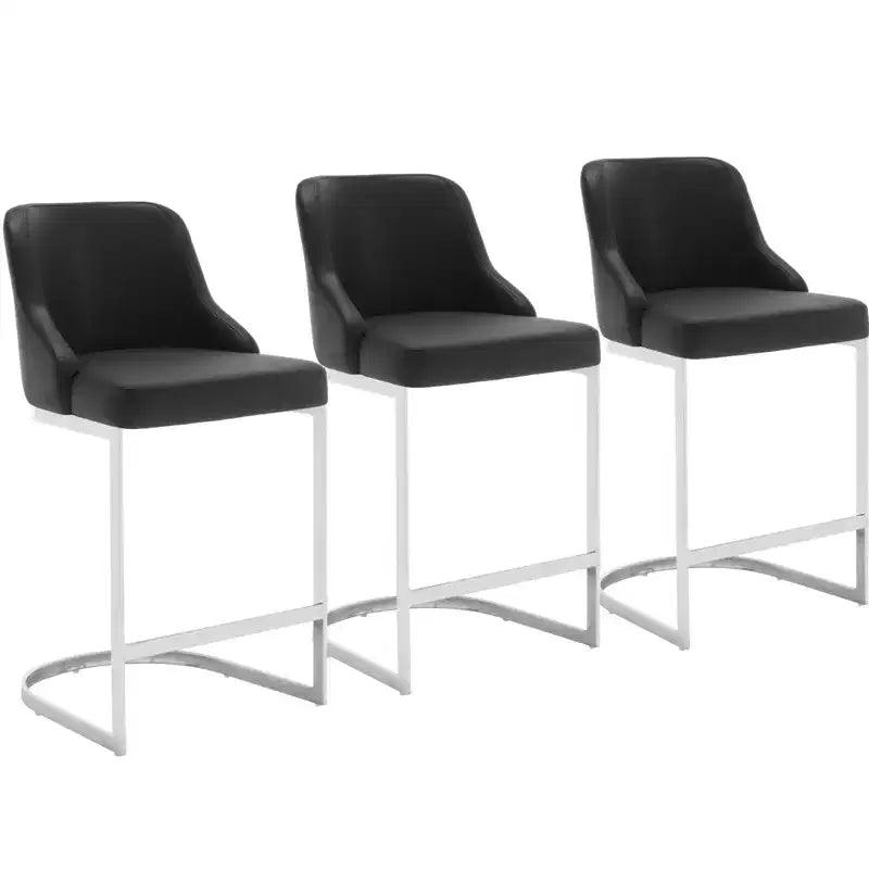 Bekrvio Bar Stools Set of 3, 26 Counter Height with Back - Upholstered PU Leather/Velvet Steel U-Shaped Base for Kitchen Counter Island