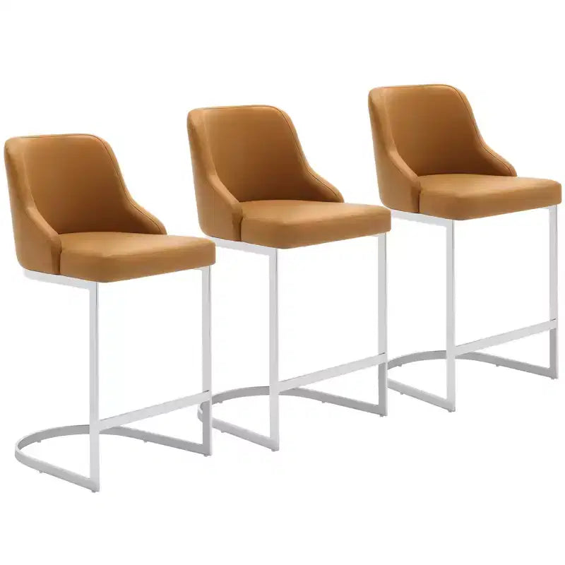 Bekrvio Set di 3 Sgabelli da Bar, Altezza 66 cm per Bancone con Schienale - Rivestimento in Pelle PU/Velluto, Base a U in Acciaio per Isola da Cucina