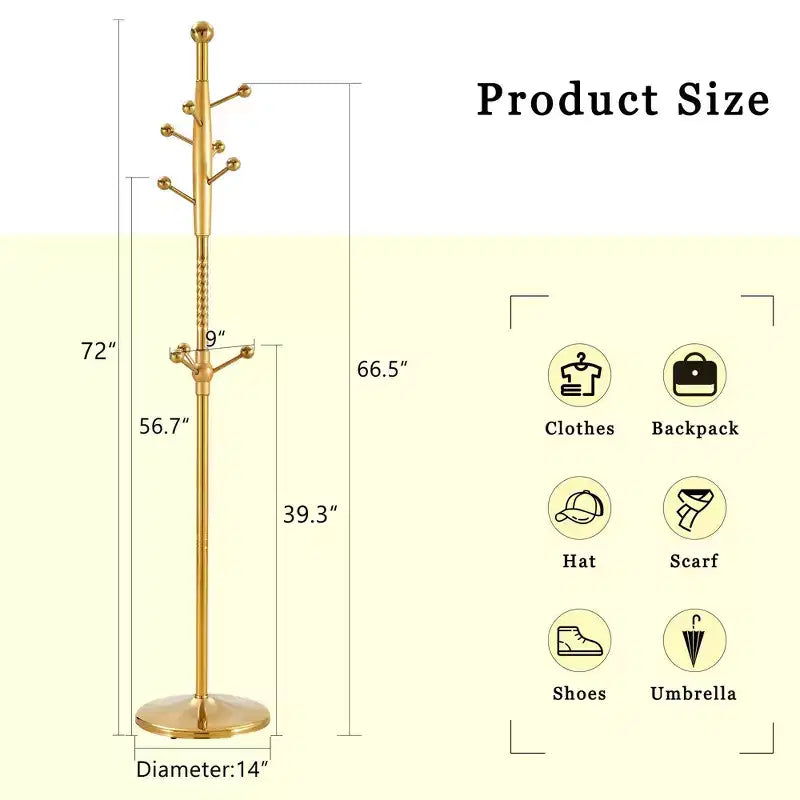 GDFStudio Eira Attaccapanni Moderno in Acciaio Inox da 183 cm con Staffa Staccabile