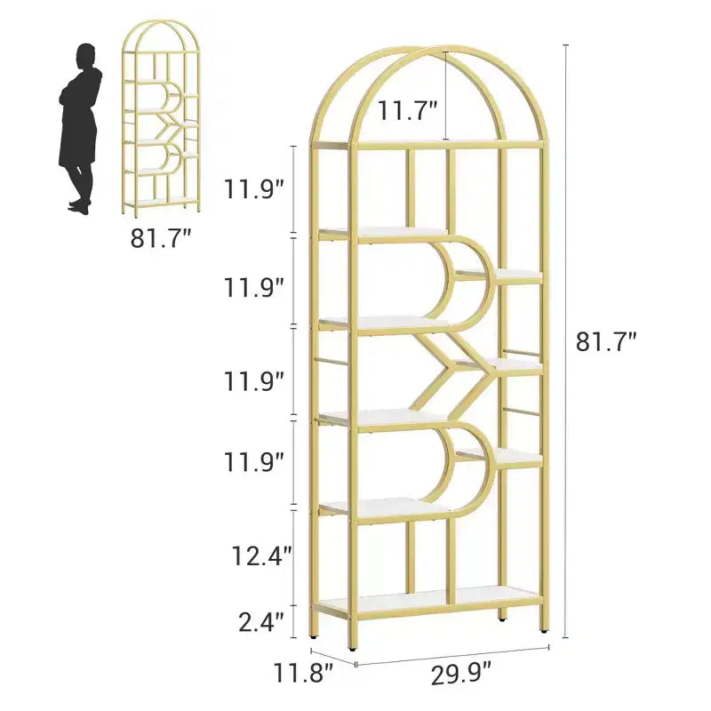Coolmee Scaffale a 6 Livelli Aperto ad Arco, Libreria Geometria in Metallo Alta 81,7 pollici, Grande Scaffale Portaoggetti per Camera da Letto, Soggiorno, Ufficio
