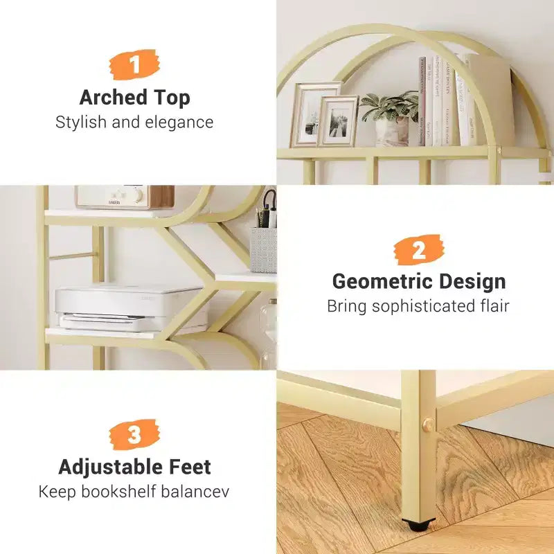 Coolmee Scaffale a 6 Livelli Aperto ad Arco, Libreria Geometria in Metallo Alta 81,7 pollici, Grande Scaffale Portaoggetti per Camera da Letto, Soggiorno, Ufficio