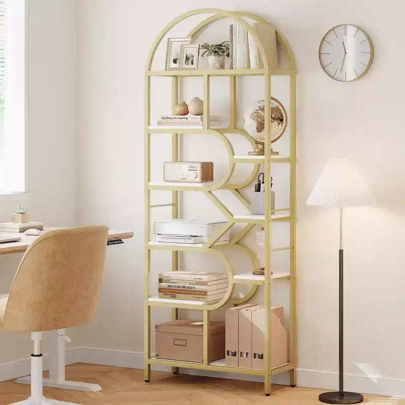 Coolmee Scaffale a 6 Livelli Aperto ad Arco, Libreria Geometria in Metallo Alta 81,7 pollici, Grande Scaffale Portaoggetti per Camera da Letto, Soggiorno, Ufficio