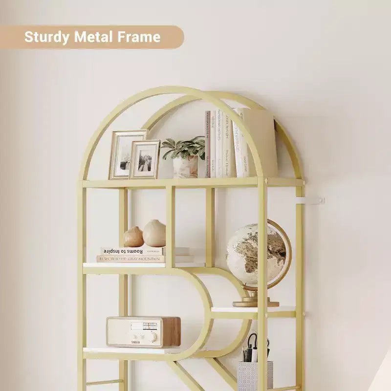 Coolmee Scaffale a 6 Livelli Aperto ad Arco, Libreria Geometria in Metallo Alta 81,7 pollici, Grande Scaffale Portaoggetti per Camera da Letto, Soggiorno, Ufficio
