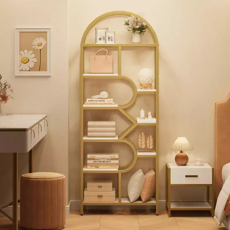 Coolmee Scaffale a 6 Livelli Aperto ad Arco, Libreria Geometria in Metallo Alta 81,7 pollici, Grande Scaffale Portaoggetti per Camera da Letto, Soggiorno, Ufficio