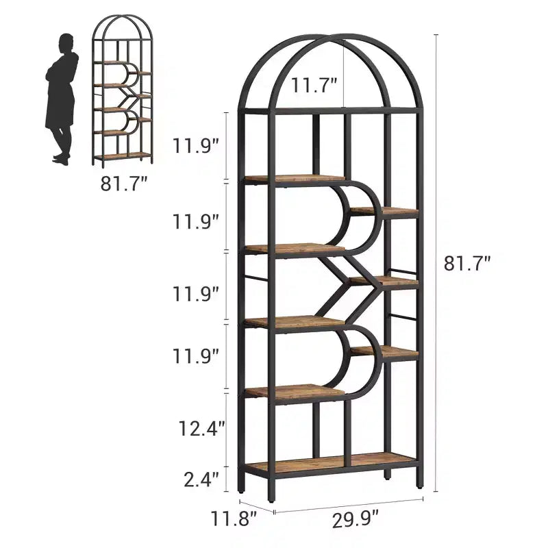 Coolmee Scaffale a 6 Livelli Aperto ad Arco, Libreria Geometria in Metallo Alta 81,7 pollici, Grande Scaffale Portaoggetti per Camera da Letto, Soggiorno, Ufficio