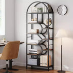 Coolmee Scaffale a 6 Livelli Aperto ad Arco, Libreria Geometria in Metallo Alta 81,7 pollici, Grande Scaffale Portaoggetti per Camera da Letto, Soggiorno, Ufficio