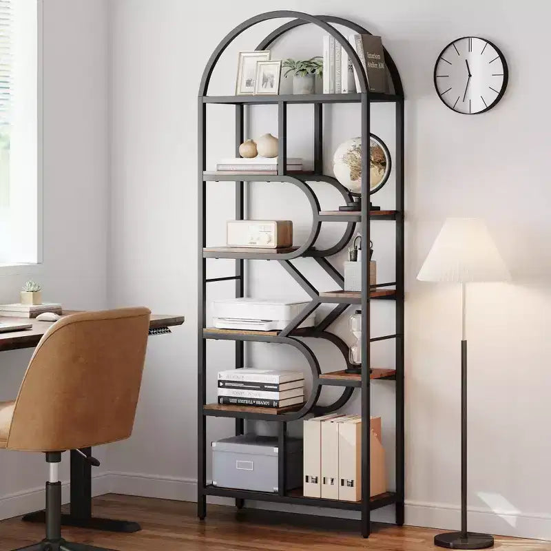 Coolmee Scaffale a 6 Livelli Aperto ad Arco, Libreria Geometria in Metallo Alta 81,7 pollici, Grande Scaffale Portaoggetti per Camera da Letto, Soggiorno, Ufficio