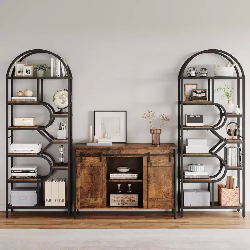Coolmee Scaffale a 6 Livelli Aperto ad Arco, Libreria Geometria in Metallo Alta 81,7 pollici, Grande Scaffale Portaoggetti per Camera da Letto, Soggiorno, Ufficio