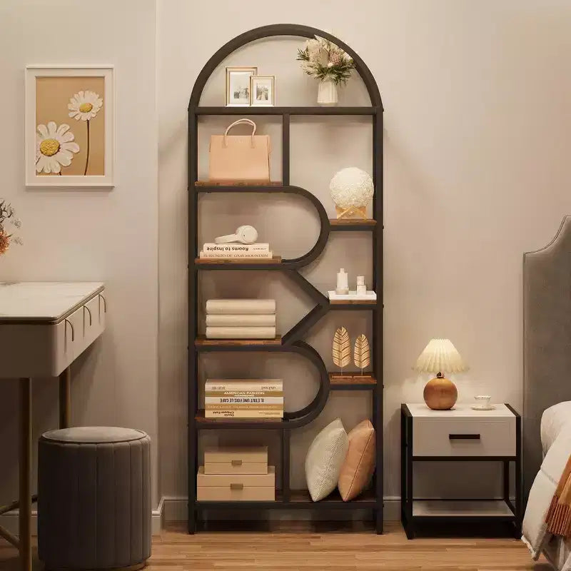 Coolmee Scaffale a 6 Livelli Aperto ad Arco, Libreria Geometria in Metallo Alta 81,7 pollici, Grande Scaffale Portaoggetti per Camera da Letto, Soggiorno, Ufficio