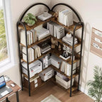 Libreria angolare ad arco Coolmee, libreria angolare industriale a forma di L con struttura in metallo, espositore angolare per soggiorno e camera da letto