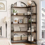 Libreria angolare ad arco Coolmee, libreria angolare industriale a forma di L con struttura in metallo, espositore angolare per soggiorno e camera da letto