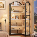 Libreria angolare ad arco Coolmee, libreria angolare industriale a forma di L con struttura in metallo, espositore angolare per soggiorno e camera da letto