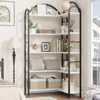 Libreria angolare ad arco Coolmee, libreria angolare industriale a forma di L con struttura in metallo, espositore angolare per soggiorno e camera da letto