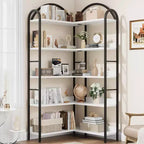 Libreria angolare ad arco Coolmee, libreria angolare industriale a forma di L con struttura in metallo, espositore angolare per soggiorno e camera da letto