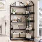 Libreria angolare ad arco Coolmee, libreria angolare industriale a forma di L con struttura in metallo, espositore angolare per soggiorno e camera da letto