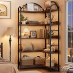 Libreria angolare ad arco Coolmee, libreria angolare industriale a forma di L con struttura in metallo, espositore angolare per soggiorno e camera da letto